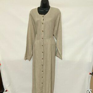 Q-4 Flax by Jeanne Engelhart 100% Linen Vintage Cream Maxi Dress Size M